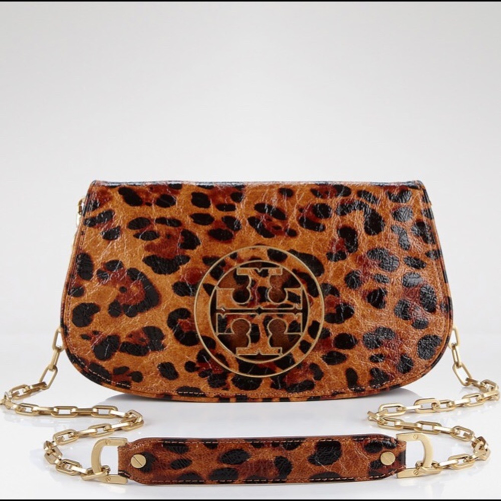 Tory Burch Leopard Ainsley Logo Clutch